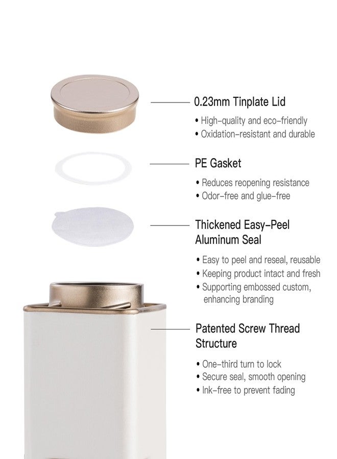 Tianhui 2 Packs Airtight Tea Tins for Loose Tea Square Cans Matcha Canister Empty Container for Kitchen Storage Coffee Beans Tea Can (White, Large) - Image 4
