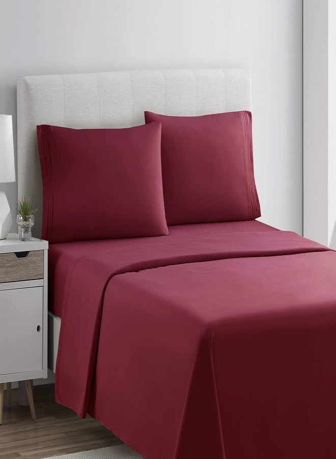 Clara Clark 1800 Premier Series 4pc Bed Sheet Set - King, Burgundy Red - Image 2