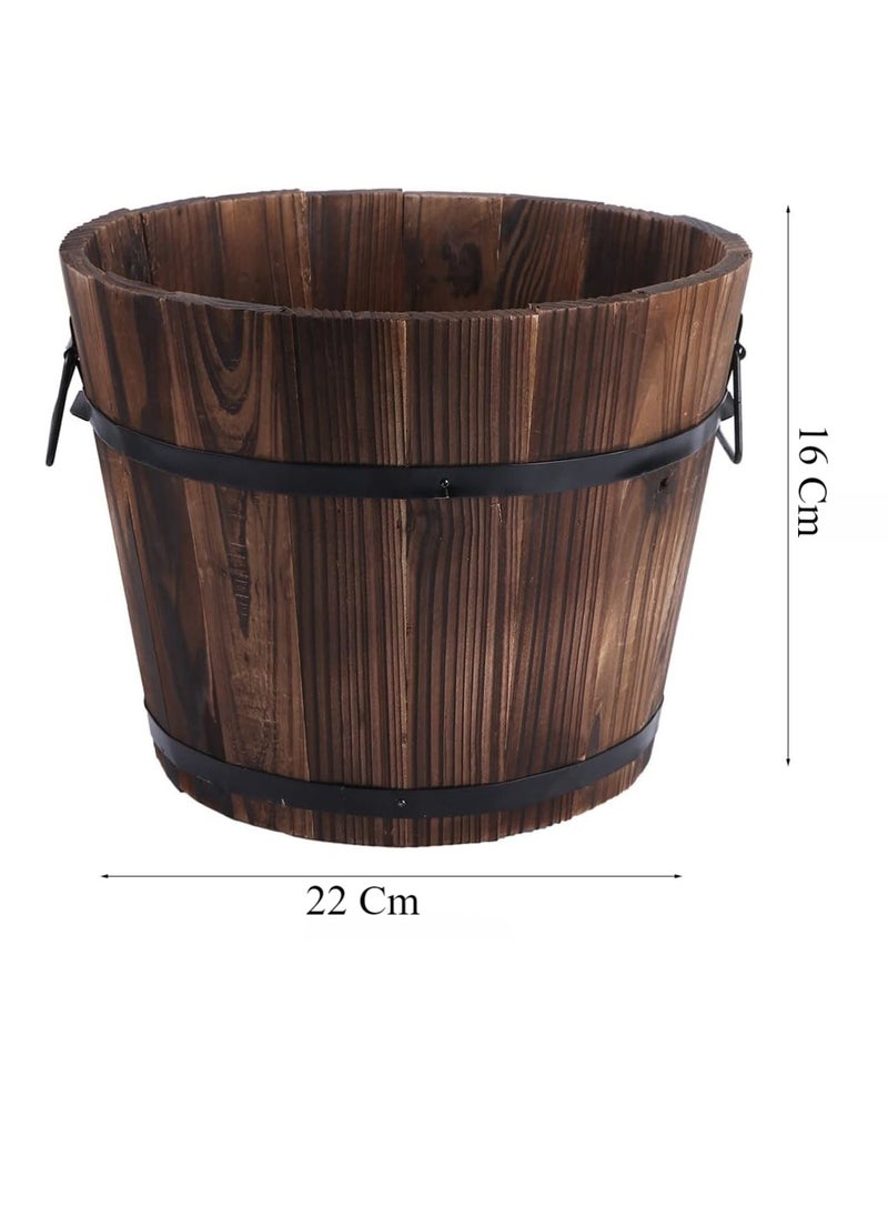 HOME TASTE TOMSUN Vintage Wooden Flower Pots With Handle Decorative Cactus Pottery Planter Box for Desktop Decor Home and Office  - Image 2