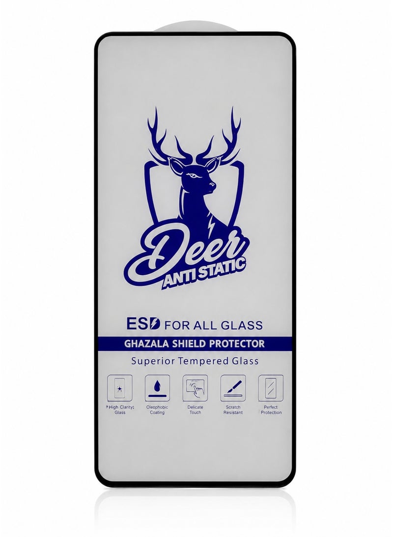 Deer Ghazala Shield ESD Anti-Static Tempered Glass Screen Protector for Oppo Reno 13F - Black Clear - Image 2