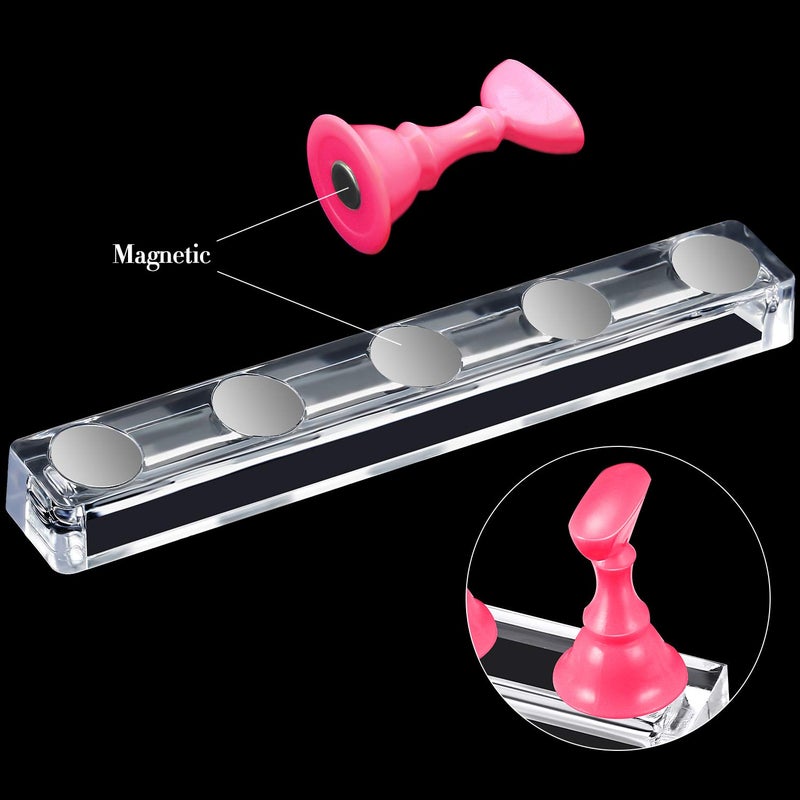 Blulu 2 Set Nail Stand for Painting Press Nail Holder Acrylic Magnetic Tips Training Fingernail Display Stands DIY Crystal Holders and 96 Pieces White Reusable Adhesive Putty(Pink) - Image 2
