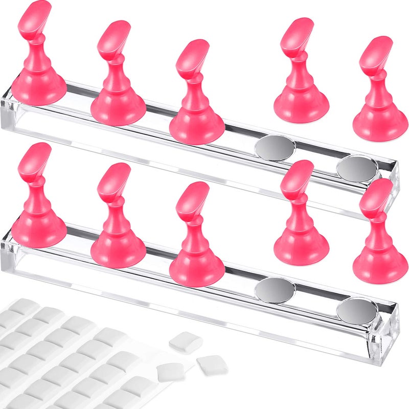 Blulu 2 Set Nail Stand for Painting Press Nail Holder Acrylic Magnetic Tips Training Fingernail Display Stands DIY Crystal Holders and 96 Pieces White Reusable Adhesive Putty(Pink) - Image 1