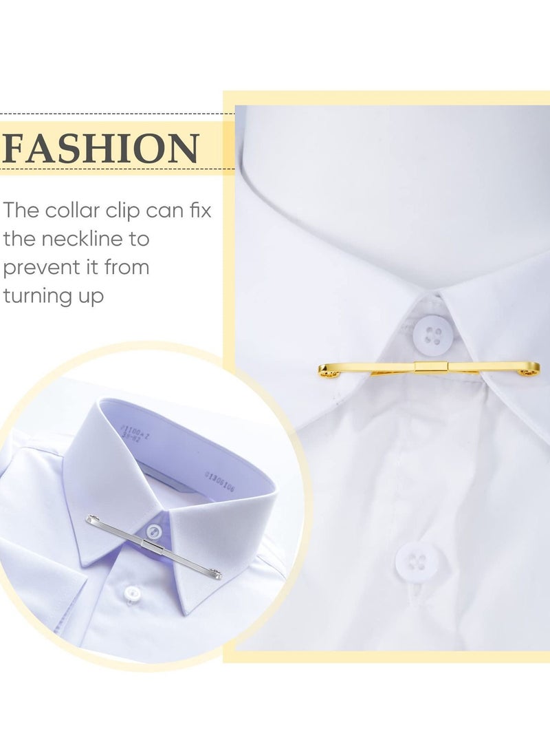 Y&D Tie Bar Pin Set Men's Classic Shirt Clips Silver and Gold Tone - 4 Pcs with Chain Fringe Pins Chains for Tuxedo Wedding Anniversary Business Everyday Use - Image 3