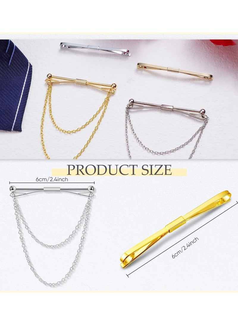 Y&D Tie Bar Pin Set Men's Classic Shirt Clips Silver and Gold Tone - 4 Pcs with Chain Fringe Pins Chains for Tuxedo Wedding Anniversary Business Everyday Use - Image 5