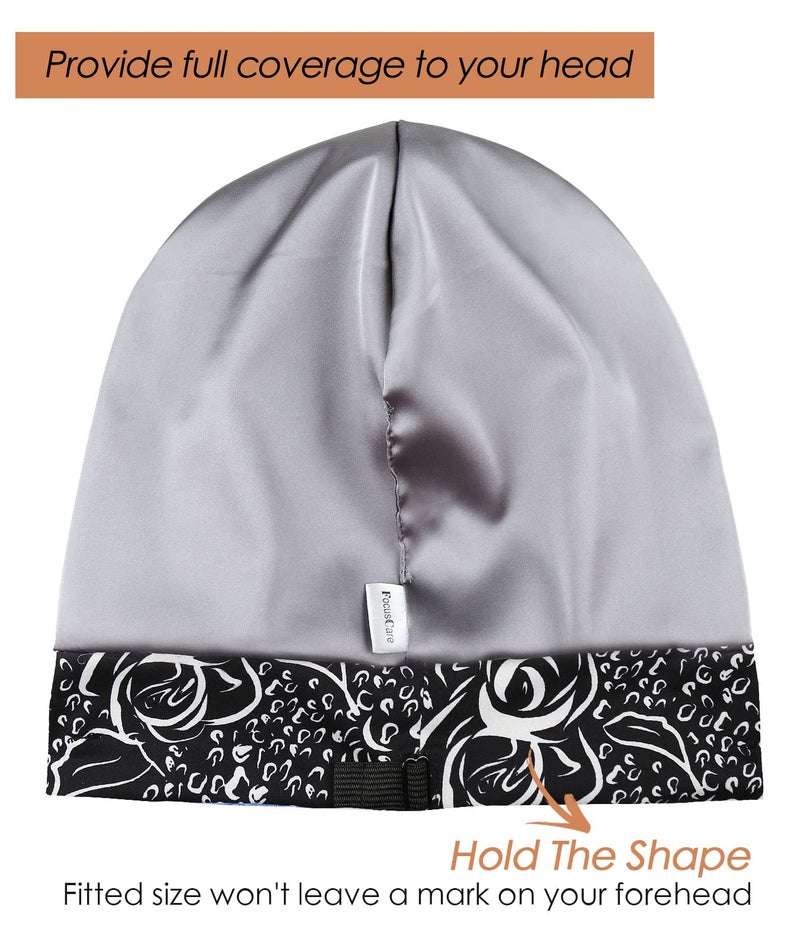 FocusCare Hair Wraps for Sleeping Satin Lining Black Women Frizzy Hair Cream Floral - Image 2