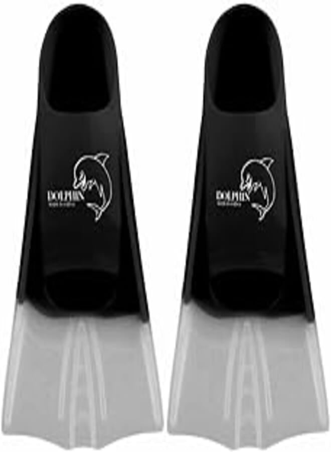 Dolphin Silicone Swim Training Short Fins, Black L (Large (39-41), Black/White)
