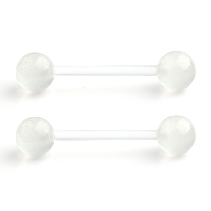 Ruifan 14G 16mm Clear Glow In The Dark Flexible Acrylic Nipple Tongue Barbell Ring Body Piercing Jewelry Retainer 2PCS