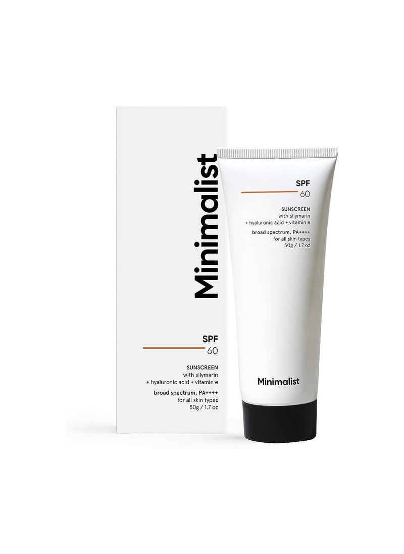MINIMALIST - Minimalist Sunscreen SPF 60 PA ++++ | Pregnancy Safe | For Sensitive Skin | Broad Spectrum Sunscreen SPF 50+ With Potent Antioxidants & Advanced Filters | No White Cast | Non Irritant | 50 gm - Image 1