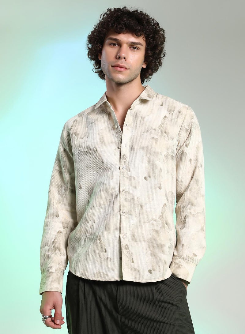 Campus Sutra Men's Saltbox Beige Abstract-Tactile Shirt  - Image 2