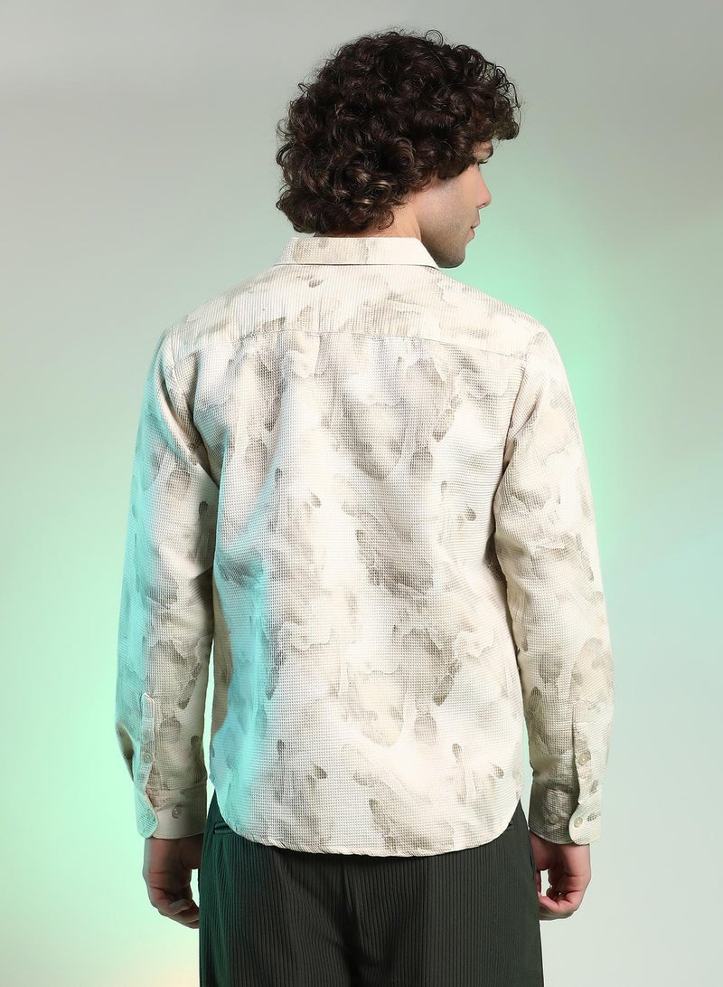 Campus Sutra Men's Saltbox Beige Abstract-Tactile Shirt  - Image 5