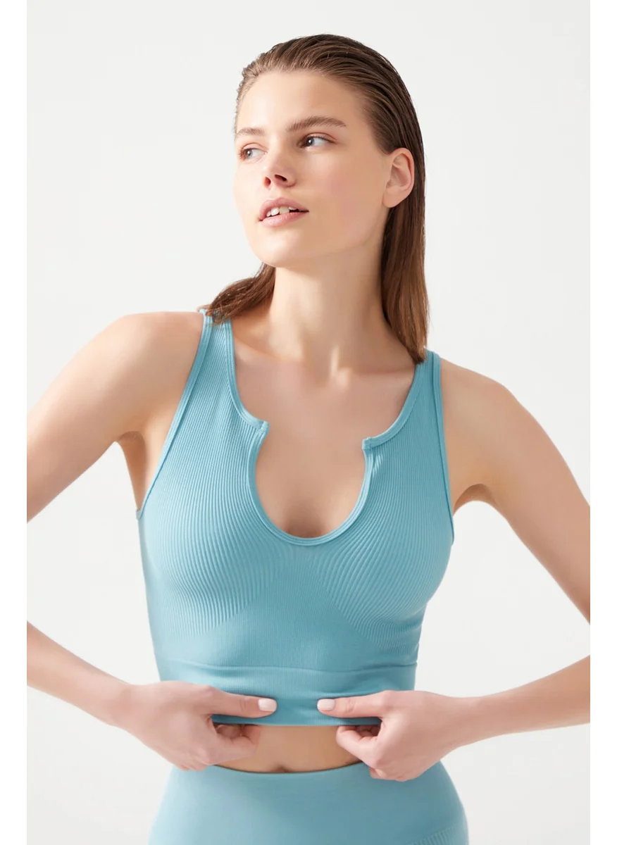 Los Ojos Women's Blue Strap Ribbed Crop Top Bustier Scoop