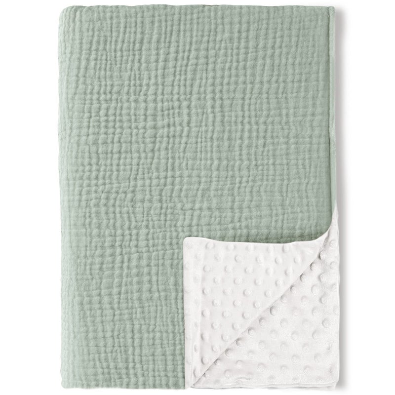 Konssy Baby Blankets for Unisex Boys Girls, Super Soft Nursery Minky Blankets with Muslin Cotton Front and Dotted Fleece Backing, Printed Bed Throws Newborn - Image 1