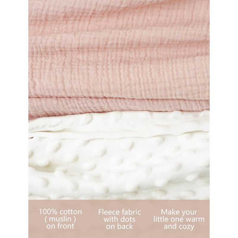 Konssy Baby Blankets for Unisex Boys Girls, Super Soft Nursery Minky Blankets with Muslin Cotton Front and Dotted Fleece Backing, Printed Bed Throws Newborn - Image 3