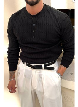 Cool Tarz Men's Mandarin Collar Button Embroidered Knitwear Sweater 