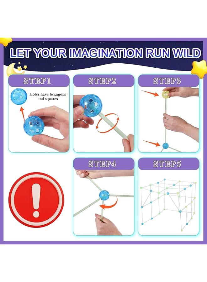 كاست ويف مجموعة بناء حصن للأطفال، 156 قطعة، تتوهج في الظلام، قم ببناء حصن مع ساق بطانية، ألعاب تعليمية للأولاد والبنات من سن 4 إلى 12 عامًا، هدية بناء مثالية، لعبة بناء حصون منزلية داخلية وخارجية - Image 4