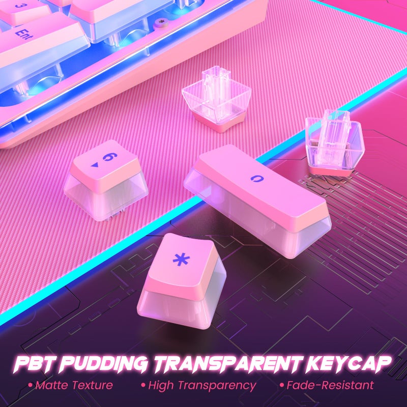 Dacoity Pink Creamy Keyboard, 104 Keys All-Metal Panel, Rainbow LED Backlit Silent Gaming Keyboard, Wrist Rest, PBT Keycap, Anti-ghosting Keys, Light Up USB Wired Computer Keyboard for PC - Image 3