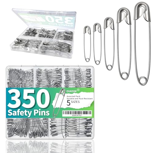 OIAOIW 350 Pack Safety Pins for Clothes 5 Assorted Sizes of Strong Heavy Duty Safety Pin Bulk for Clothing - Image 1