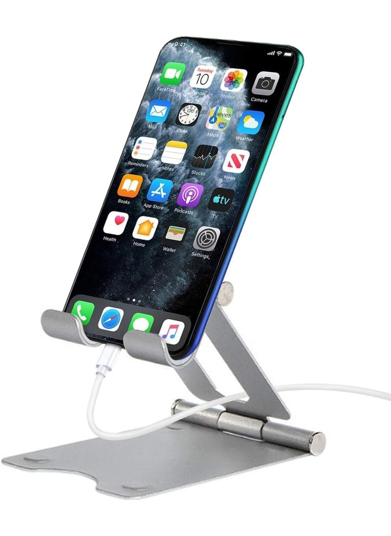 Generic Silver All-Metal Universal Folding Tablet & Phone Holder – Aluminum Desk Stand for Tablets, Smartphones & Switch  - Image 1