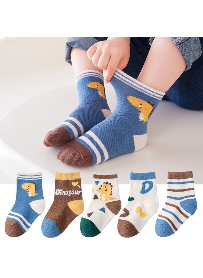 5 Pairs Breathable Socks Soft Cotton Socks for Children Novelty Cute Cartoon Cotton Sock for Boys 4-5 Years Old  Size M  14-17Cm - Image 1