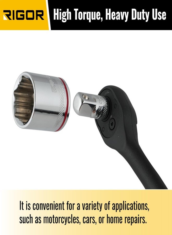 ريجور مجموعة مقابس قياسية غير قابلة للانزلاق من RIGOR 27038 Max-Grip، مكونة من 10 قطع | مقابس مضادة للانزلاق من الكروم والفاناديوم | محرك 3/8 بوصة، 6 نقاط، SAE | تتضمن سكة مقبس بلاستيكية متينة. - Image 5