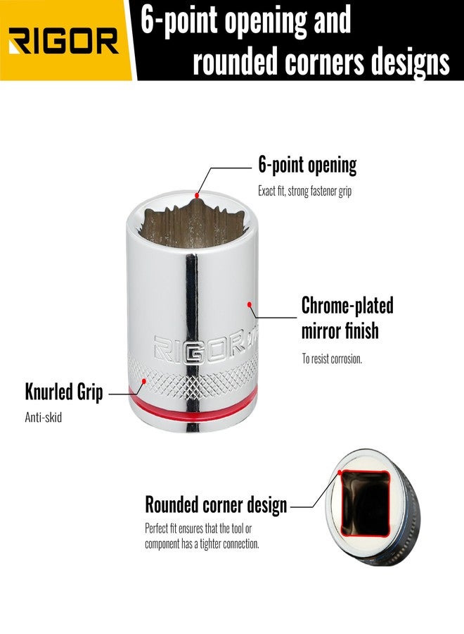 ريجور مجموعة مقابس قياسية غير قابلة للانزلاق من RIGOR 27038 Max-Grip، مكونة من 10 قطع | مقابس مضادة للانزلاق من الكروم والفاناديوم | محرك 3/8 بوصة، 6 نقاط، SAE | تتضمن سكة مقبس بلاستيكية متينة. - Image 3