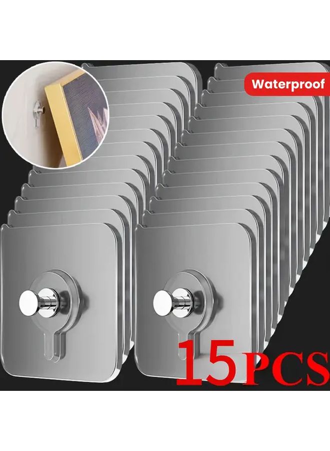 15 Pack No Drill Adhesive Wall Hooks Strong Waterproof Plastic For Kitchen Bathroom Pictures - Image 1