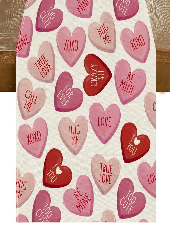 RABUSOFA Valentine's Day Table Runner 13x60 Inch, Pink Love Heart Festival Anniversary Kitchen Dining Table Decoration for Home Party Decor Pink - Image 1