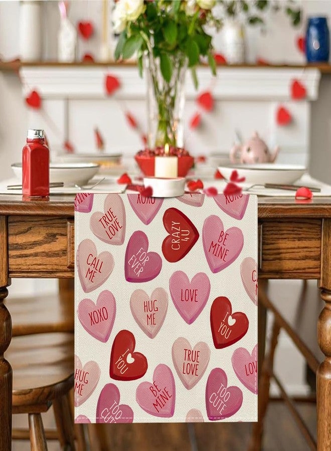 RABUSOFA Valentine's Day Table Runner 13x60 Inch, Pink Love Heart Festival Anniversary Kitchen Dining Table Decoration for Home Party Decor Pink - Image 2
