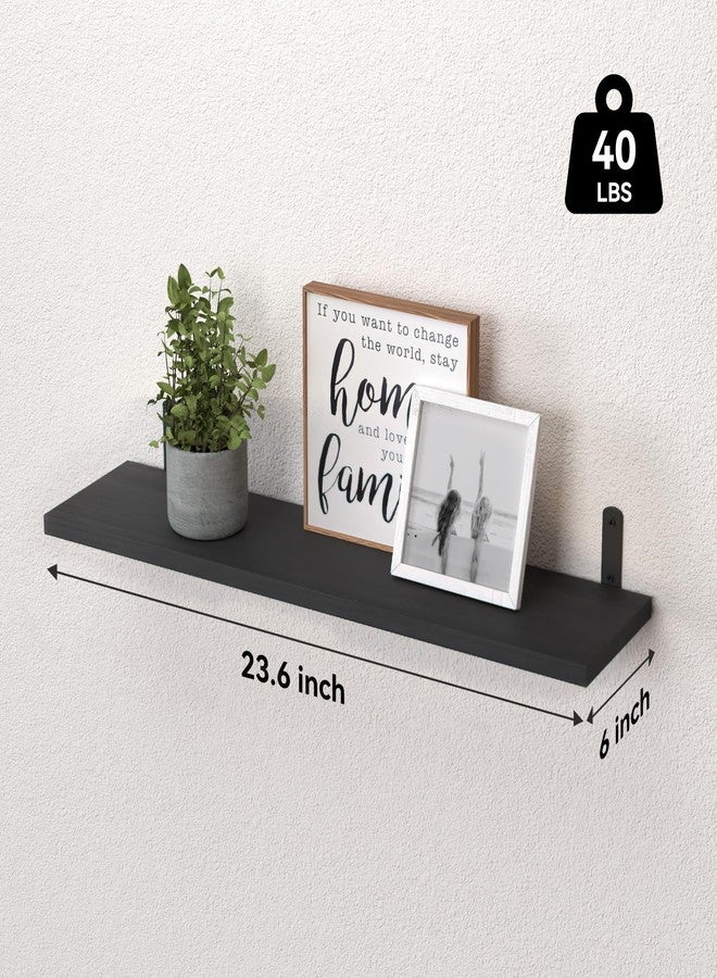 WOPITUES Wood Floating Shelves Set of 6, 24 inch Long Floating Shelves for Wall Decor, Farmhouse Shelf for Bedroom, Bathroom Storage Shelves, Book Shelves for Living Room - Black - Image 3
