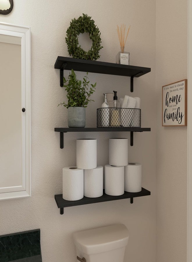 WOPITUES Wood Floating Shelves Set of 6, 24 inch Long Floating Shelves for Wall Decor, Farmhouse Shelf for Bedroom, Bathroom Storage Shelves, Book Shelves for Living Room - Black - Image 4