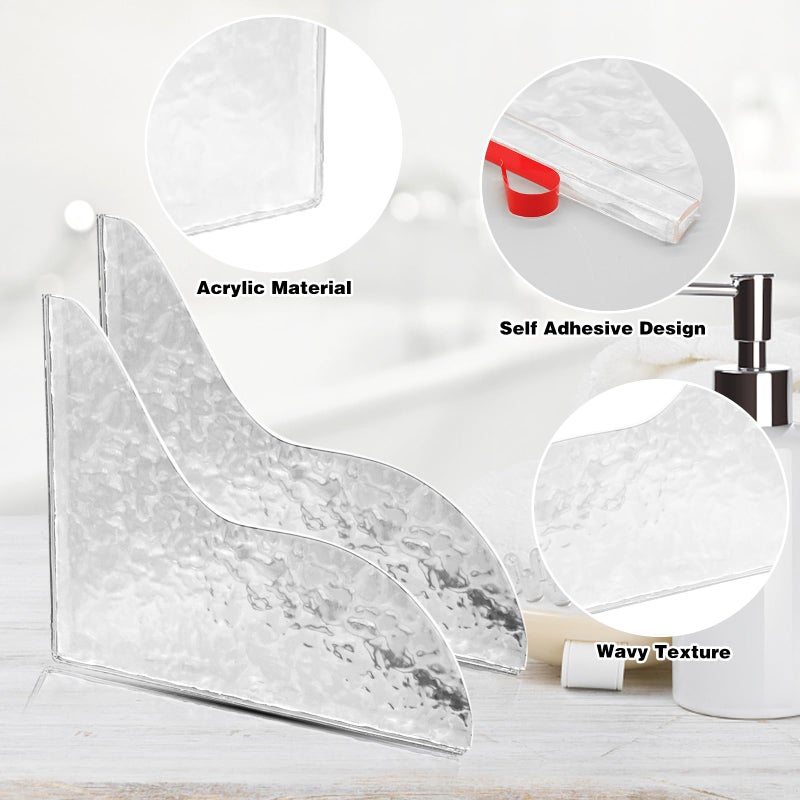 CANIPHA 2Pcs Shower Splash Guard, Self- Adhesive Shower Water Splash Guard Drip Blocker, Clear Bathtub Water Splash Guard for Tub, Acrylic Shower Curtain Bathtub Corner Splash Guard for Bathtub - Image 2