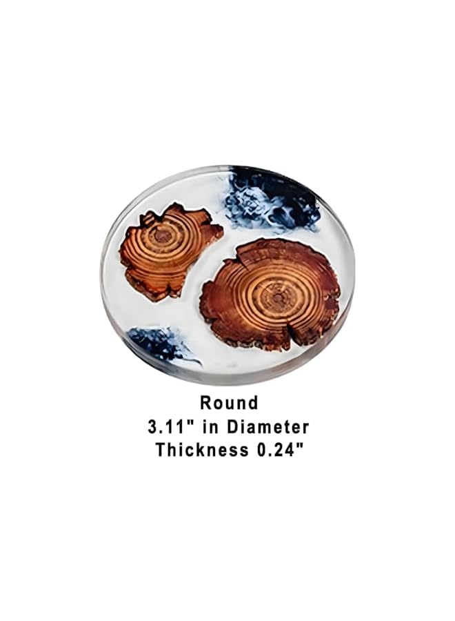 The Bros Decorative Resin Wood Coasters with Holder, 6 Round Set, 7.9 cm Diameter, Black and Orange - Image 5