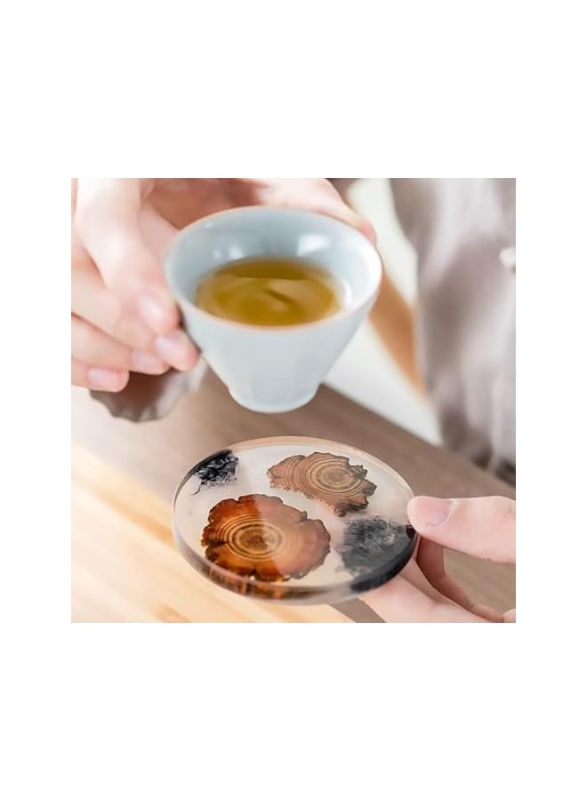 The Bros Decorative Resin Wood Coasters with Holder, 6 Round Set, 7.9 cm Diameter, Black and Orange - Image 2