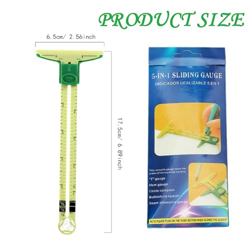 Jubobu Sewing Measuring Tool,5-in-1 Sliding Gauge Measuring Sewing Ruler Tool for Sewing,Crafting,Marking Button Holes,Seam Allowance Gauge,Hem Gauge for Knitting Crafting Sewing Beginner Supplies - Image 2