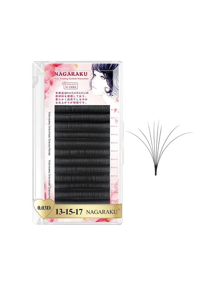 NAGARAKU تمديدات رموش سهلة المروحة بحجم ميغا 0.03 د كيرل 10-12-14 مم مزيج مزهرة ذاتيًا سريعة تلقائية 3 طبقات رموش لينة مسبقة اللصق - Image 1