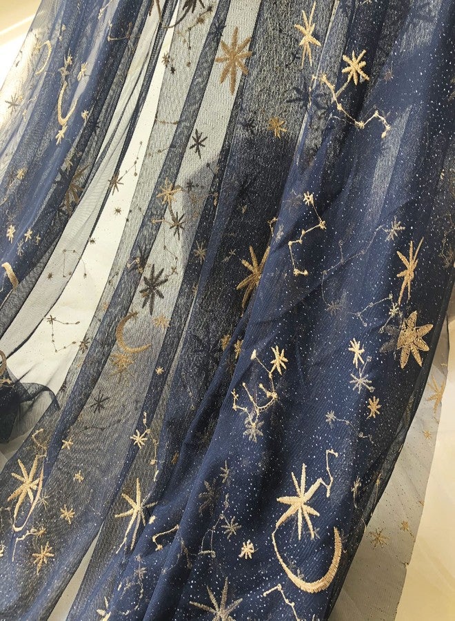 gelvs Golden Star Lace Fabric by The Yard Embroidery Stars Moon Navy Lace Tulle Fabric for Celestial Costume Home Decoration - Image 4