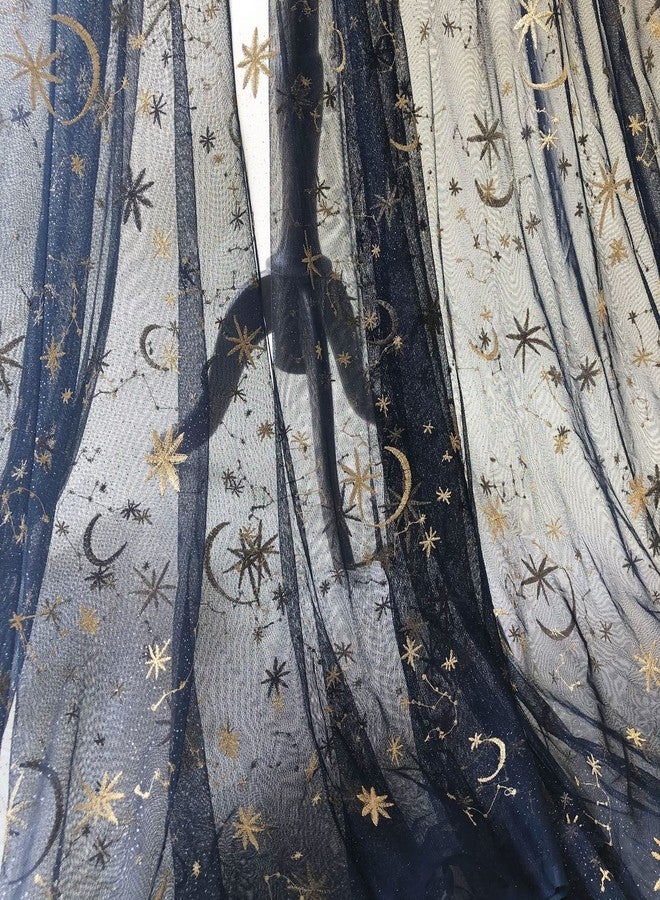 gelvs Golden Star Lace Fabric by The Yard Embroidery Stars Moon Navy Lace Tulle Fabric for Celestial Costume Home Decoration - Image 2