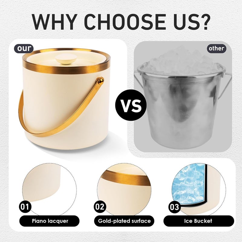 DRAMNYO 3L beige white Double Wall Insulated Stainless Steel Ice Bucket with scoop for Cocktail Bar,Metal Ice Bucket for freezer with Lid for parties.ice Container to Keep Ice Colder,bar cart accessories - Image 5