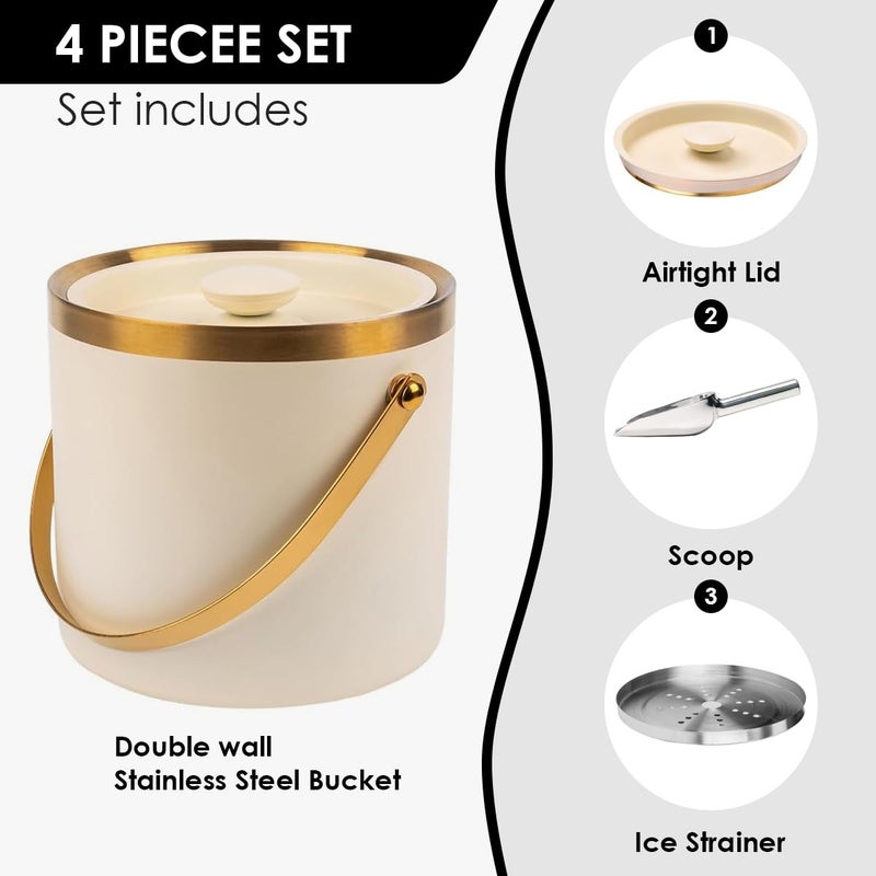 DRAMNYO 3L beige white Double Wall Insulated Stainless Steel Ice Bucket with scoop for Cocktail Bar,Metal Ice Bucket for freezer with Lid for parties.ice Container to Keep Ice Colder,bar cart accessories - Image 4