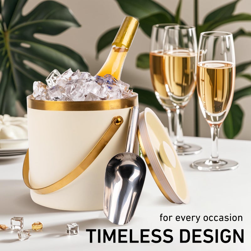 DRAMNYO 3L beige white Double Wall Insulated Stainless Steel Ice Bucket with scoop for Cocktail Bar,Metal Ice Bucket for freezer with Lid for parties.ice Container to Keep Ice Colder,bar cart accessories - Image 2