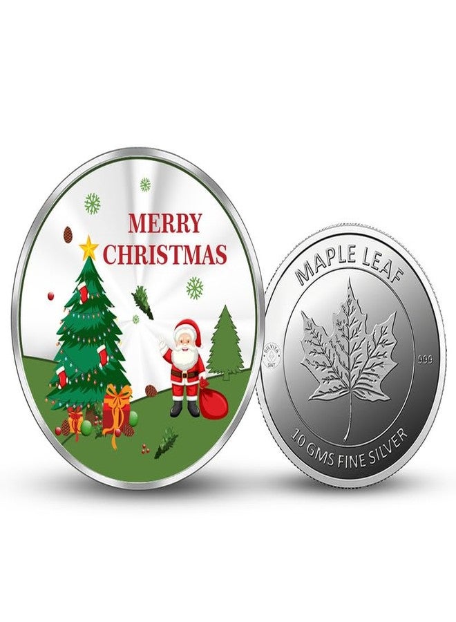 Silviya BIS Hallmarked Christmas Tree 999 Pure Silver Coin (10 Gram) Round Shape: Festive Gift - Christian Celebration - Ornament & Decoration - Religious Coin - Image 1