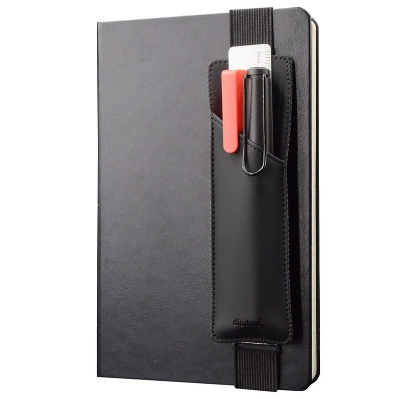 diodrio Adjustable Elastic Band Pen Holder, Pencil Holder, Pen Sleeve Pouch for Hardcover Journals, Notebooks, Planners, Binders, Fit Notebooks from 8" to 11â€ in Height, PU Leather, Detachable, Black - Image 1