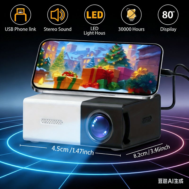 Black 1080P Compact Smart Projector 240P Local Resolution Remote Control USB AV iOS Android - Image 1