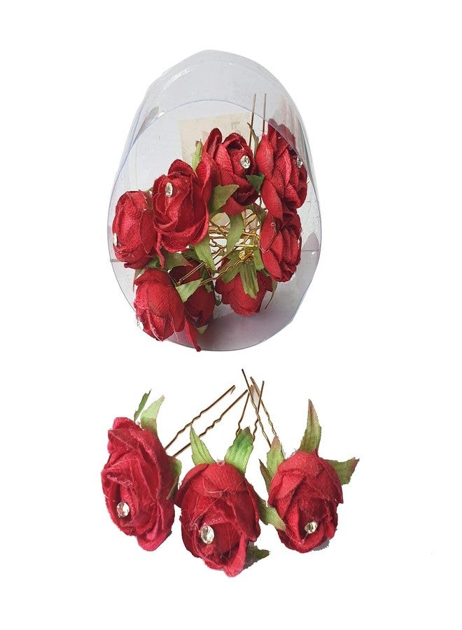 Foreign Holics Velvet Flower Bun Hair Pin for Women & Girls - Elegant Hair Accessory for Updos and Special Occasions 12 Pcs - Image 4