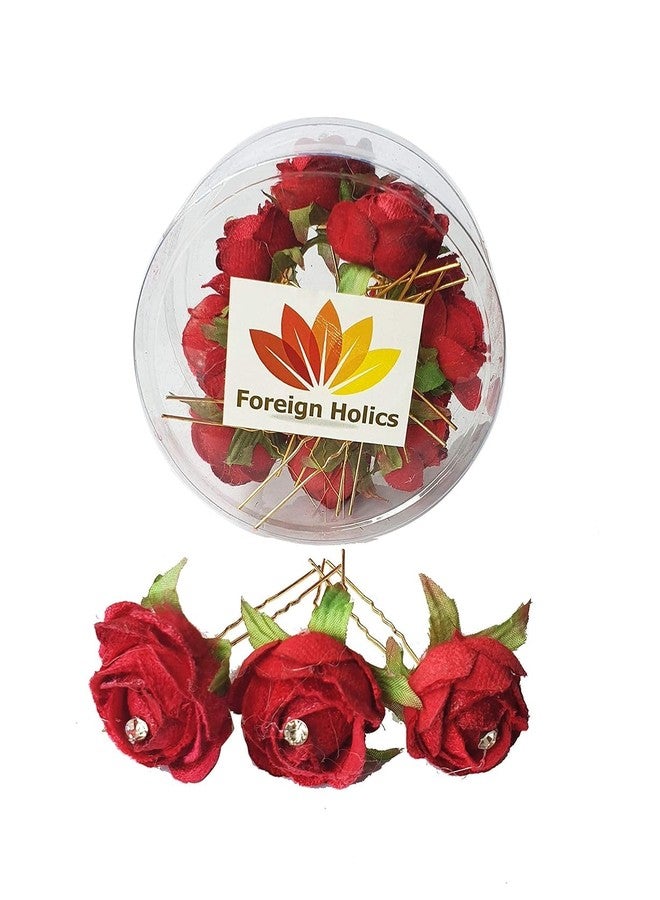 Foreign Holics Velvet Flower Bun Hair Pin for Women & Girls - Elegant Hair Accessory for Updos and Special Occasions 12 Pcs - Image 2