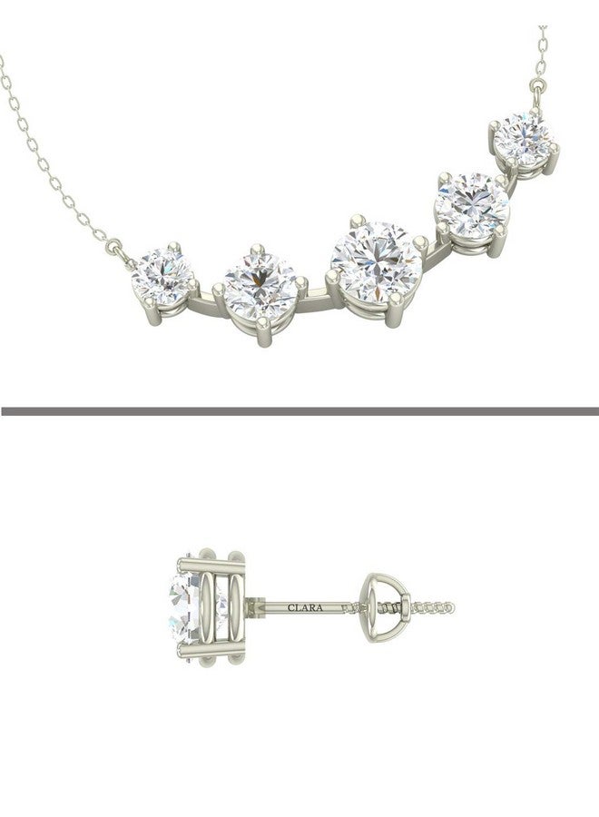 CLARA 925 Sterling Silver Rhodium Plated 5 Stone Pendant Earring Necklace Set with Chain Gift for Women and Girls - Image 3