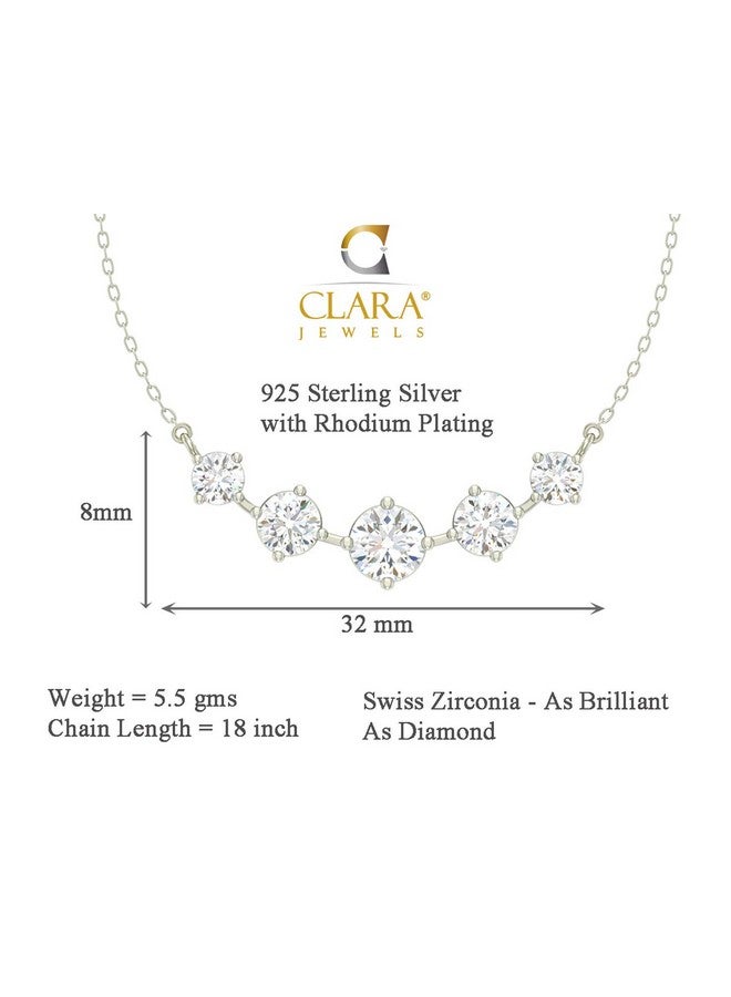 CLARA 925 Sterling Silver Rhodium Plated 5 Stone Pendant Earring Necklace Set with Chain Gift for Women and Girls - Image 4