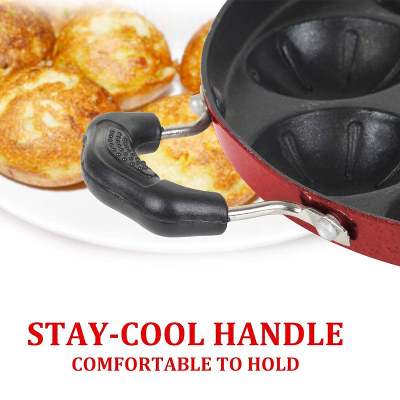 KD ZONE Aluminium Non Stick 12 Cavities Appam Patra with lid Oil Brush and Side Handle and Red - Image 5