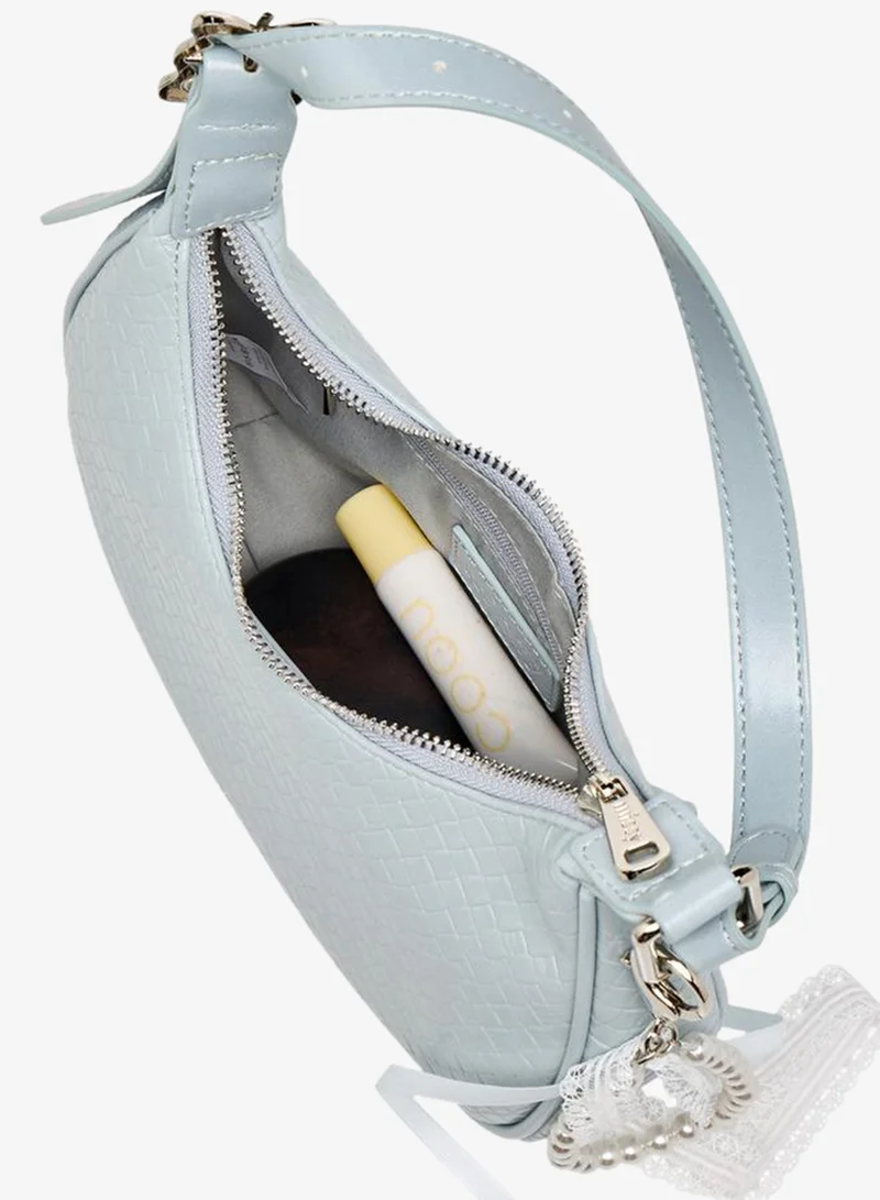 MISSY BLUE Textured Shoulder Bag with Pearl Ribbon Bag Charm for Women | Best Price UAE