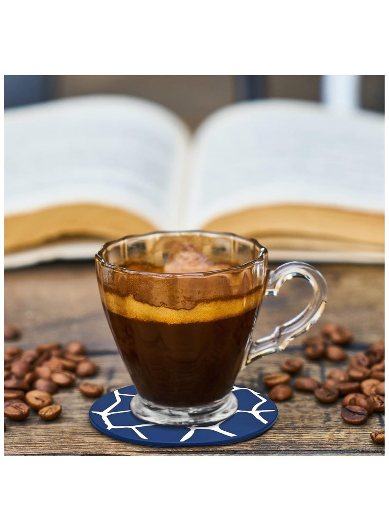 Drink Coasters Set of 8, Blue Round Silicone Rubber Cup Pad with Square Storage Box Non-slip Mug Mat Decorative Cup Coasters for Homes Bars Coffee & Most of Cups Beer Mug Wine Glass Bottle - 9.8cm - Image 4